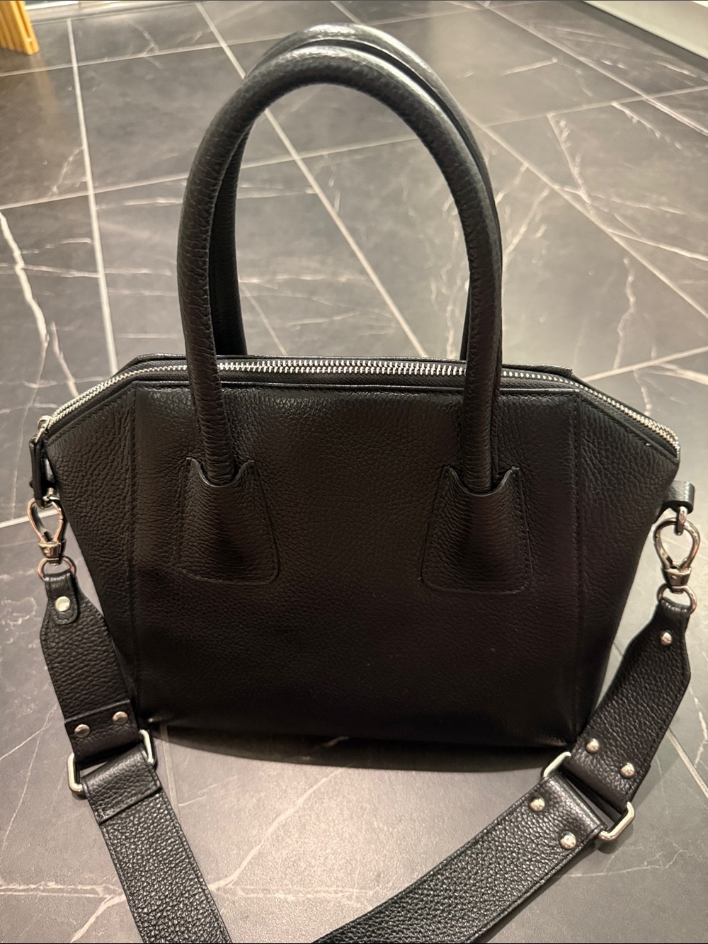 Valentino Black Leather Studded V Satchel Bag - Picture 4 of 6